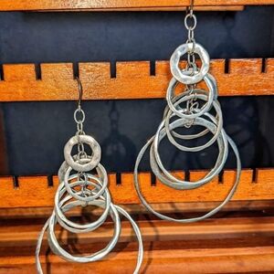 NWOT Large Chic Silver Circular Drop Dangle Hoop Earrings